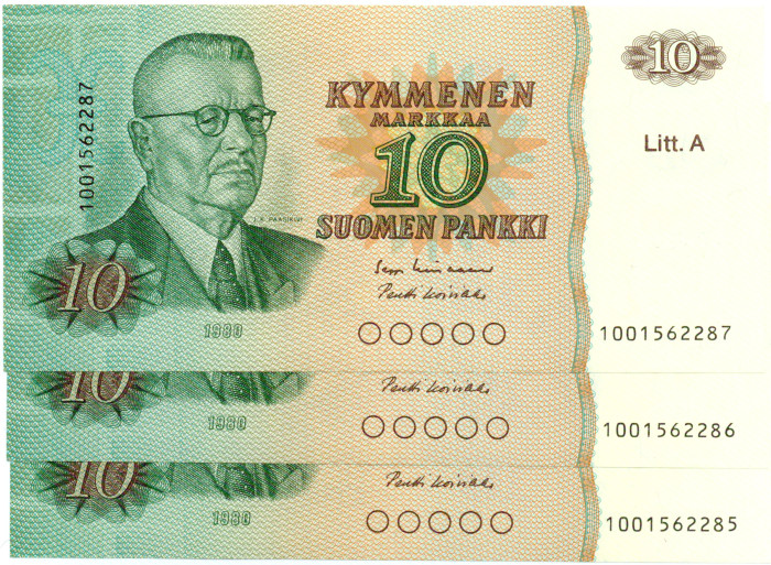 10 Markkaa 1980 Litt.A 100156228X